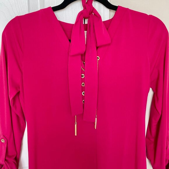 Michael Kors Chain Lace Up Dress Fuschia Pink Workday Fashion Brunch Outfit - Picture 9 of 9